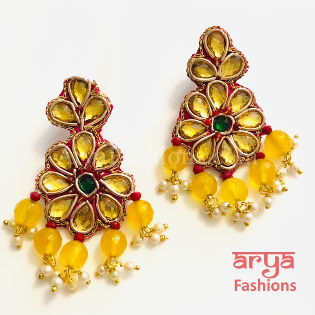 Gota Patti Chandbali/ Ethnic Kundan Chandbali Earrings/ Handmade Earrings