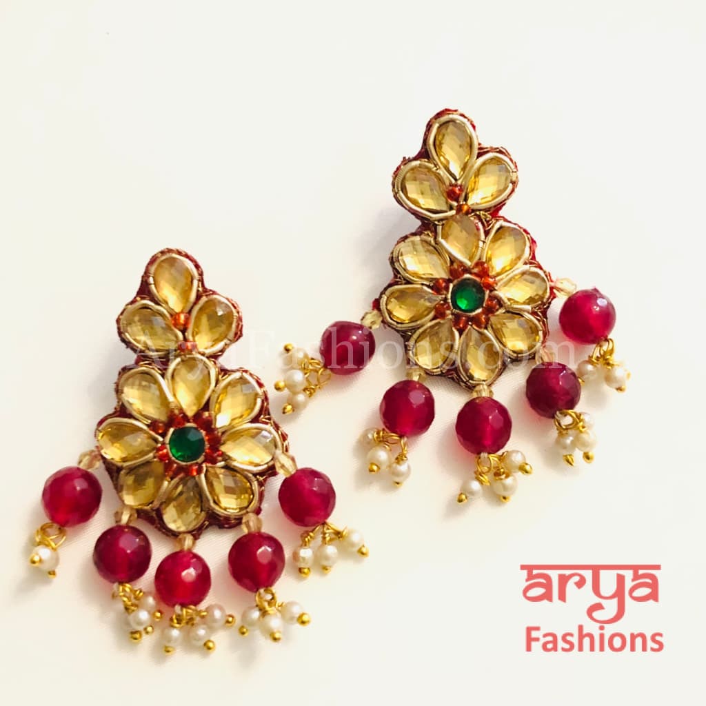 Gota Patti Chandbali/ Ethnic Kundan Chandbali Earrings/ Handmade Earrings