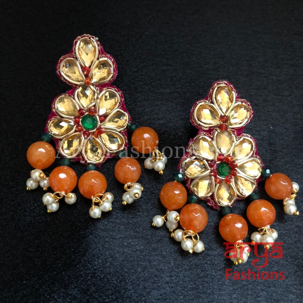 Gota Patti Chandbali/ Ethnic Kundan Chandbali Earrings/ Handmade Earrings
