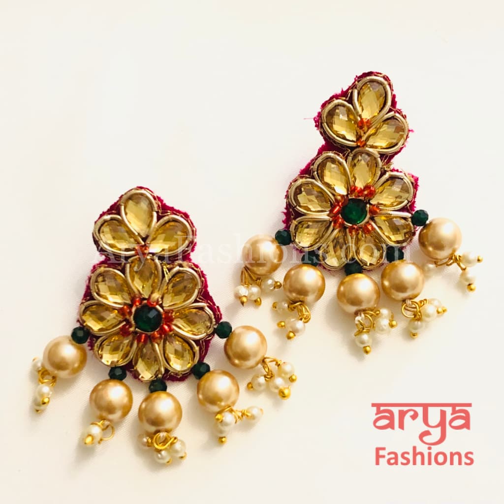 Gota Patti Chandbali/ Ethnic Kundan Chandbali Earrings/ Handmade Earrings