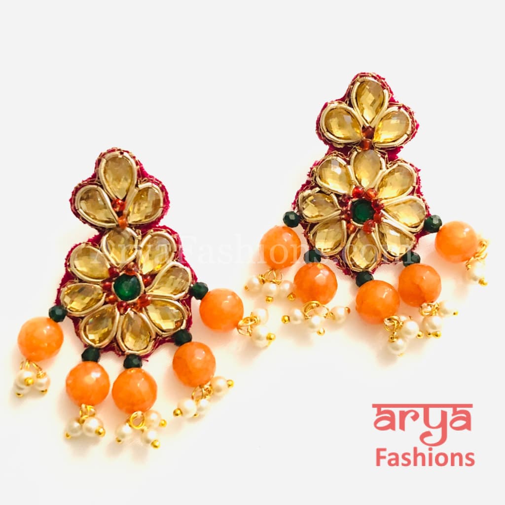 Gota Patti Chandbali/ Ethnic Kundan Chandbali Earrings/ Handmade Earrings