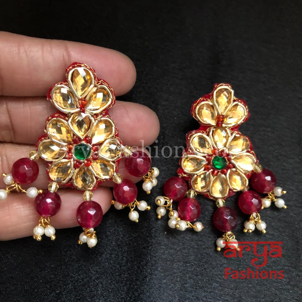 Gota Patti Chandbali/ Ethnic Kundan Chandbali Earrings/ Handmade Earrings