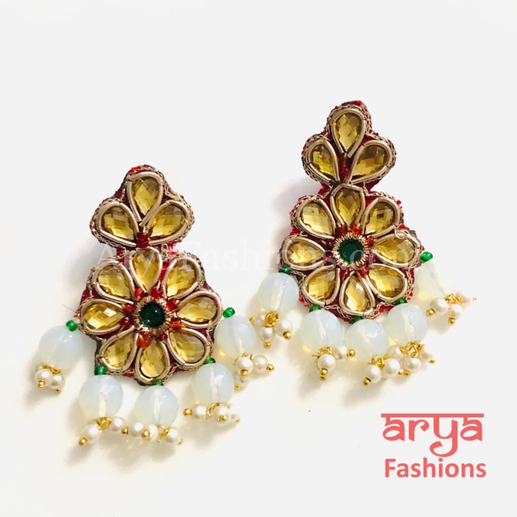 Gota Patti Chandbali/ Ethnic Kundan Chandbali Earrings/ Handmade Earrings