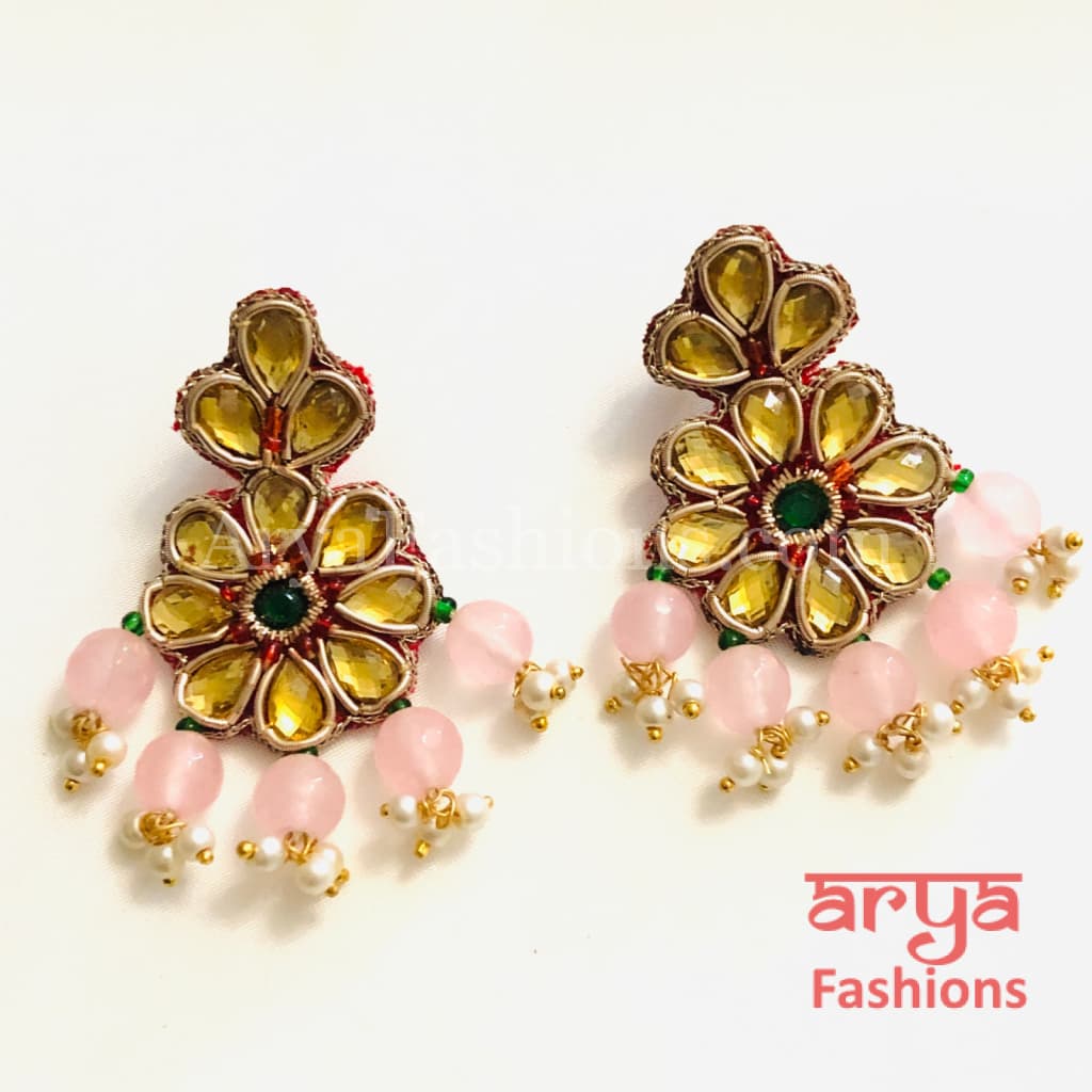 Gota Patti Chandbali/ Ethnic Kundan Chandbali Earrings/ Handmade Earrings