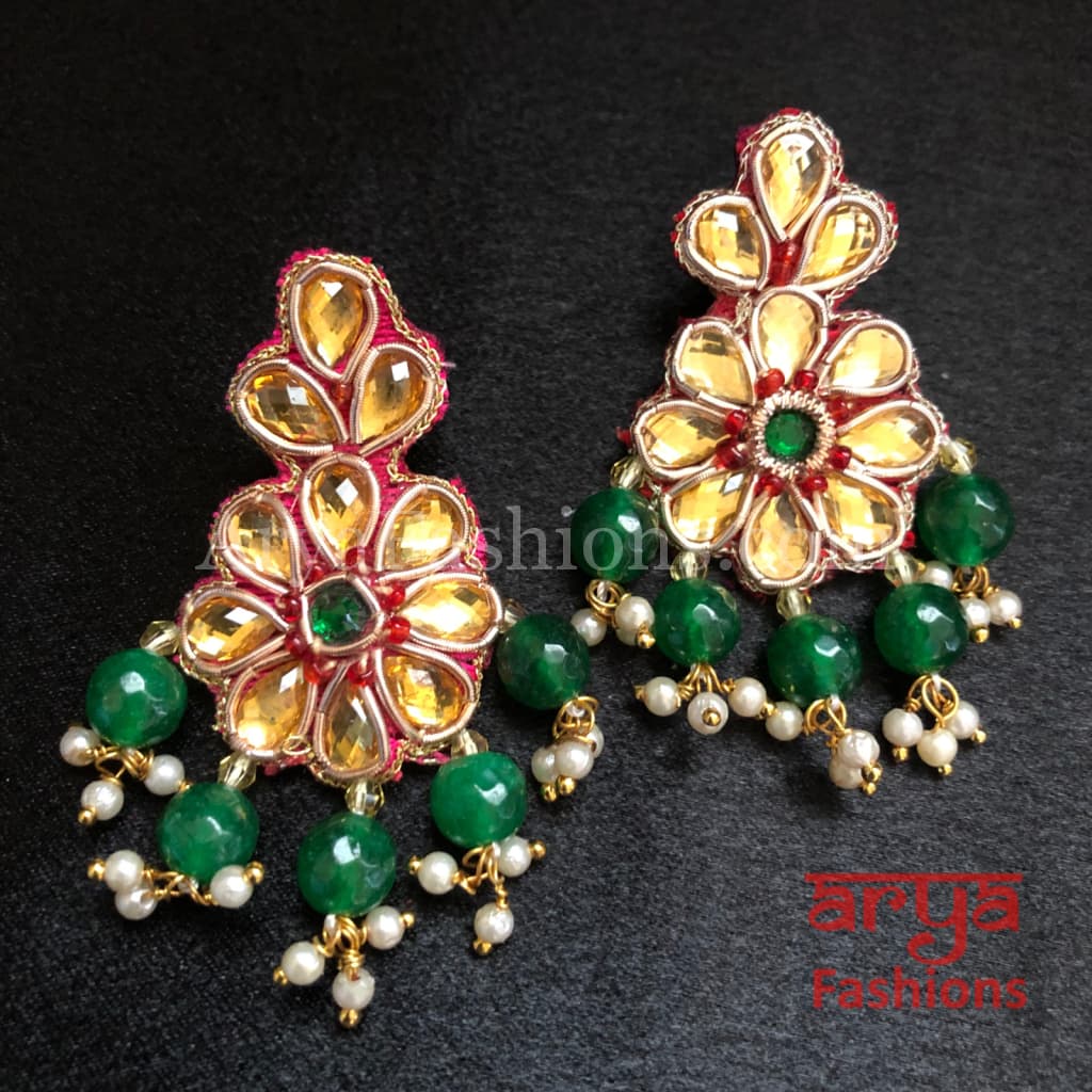 Gota Patti Chandbali/ Ethnic Kundan Chandbali Earrings/ Handmade Earrings