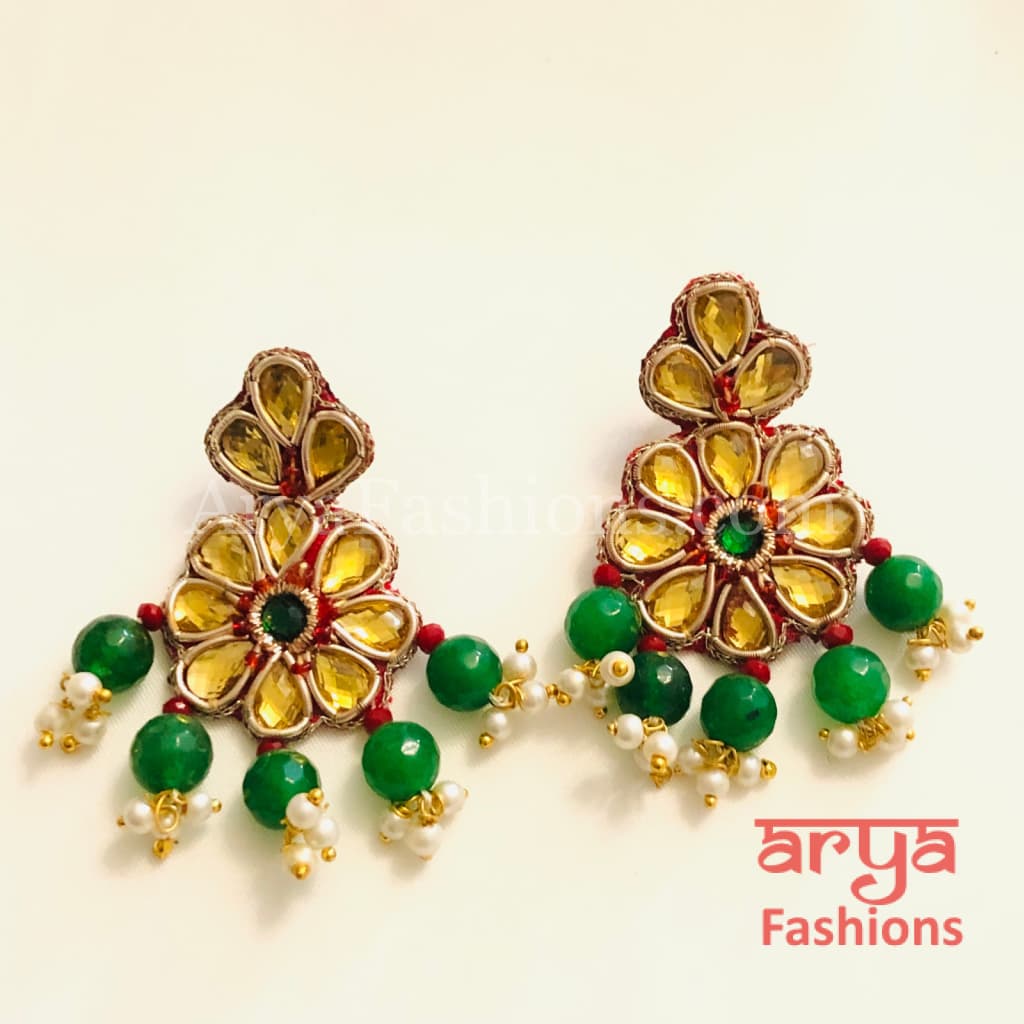 Gota Patti Chandbali/ Ethnic Kundan Chandbali Earrings/ Handmade Earrings