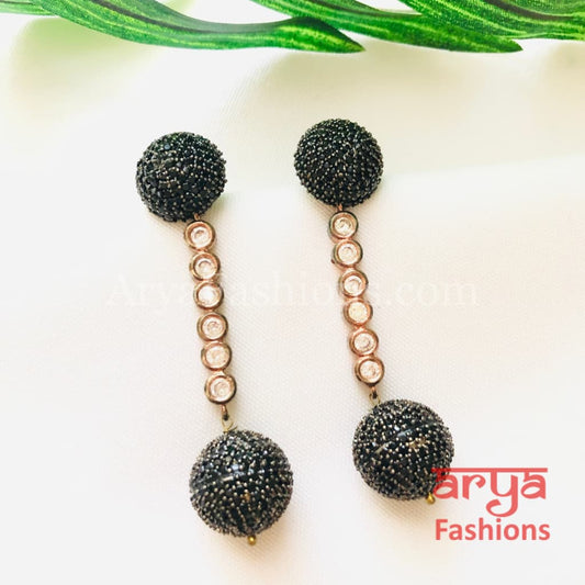Gray Copper Cubic Zirconia Fusion Ethnic Earrings