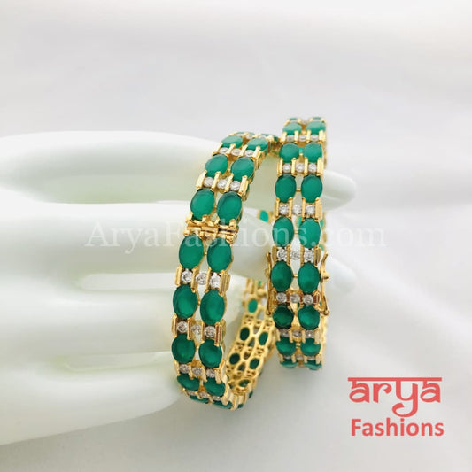 Green Emerald and CZ Stones Openable Bangles