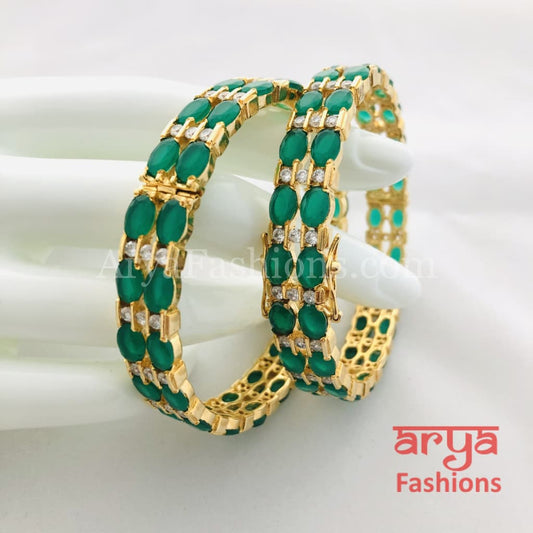 Green Emerald and CZ Stones Openable Bangles