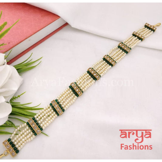 Green Kundan Pearl Sheeshphool/ Rajwadi Bridal Mathapatti