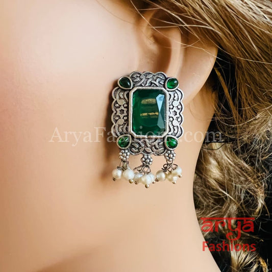 Handmade Oxidized Silver Tribal Studs