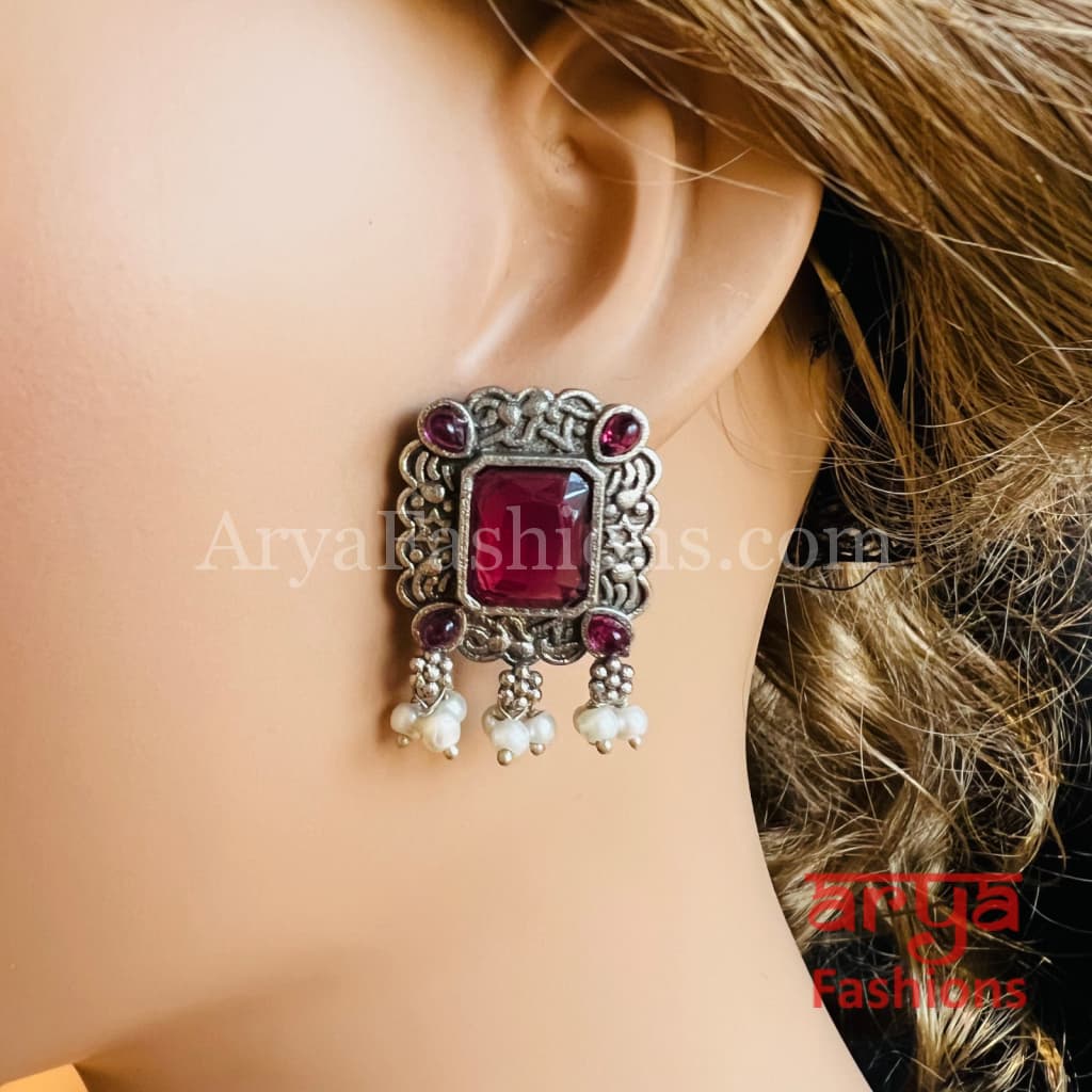 Handmade Oxidized Silver Tribal Studs