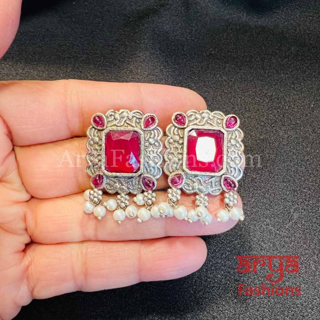 Handmade Oxidized Silver Tribal Studs