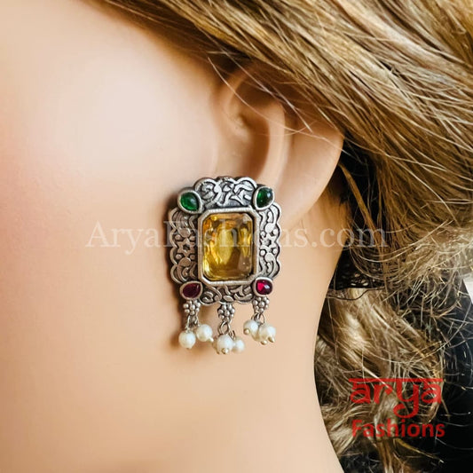 Handmade Oxidized Silver Tribal Studs