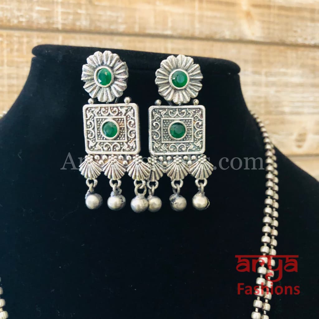 Ishani Oxidized Silver Tribal Necklace with colored Stones / Statement