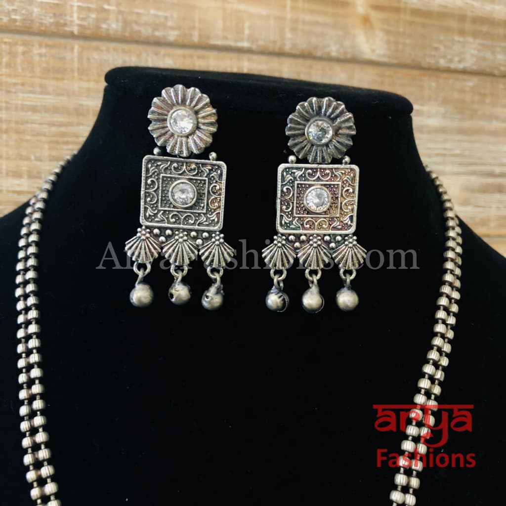 Ishani Oxidized Silver Tribal Necklace with colored Stones / Statement