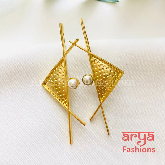 Ivanka Geometrical Fusion Earrings/Gray Golden Long Party Earrings