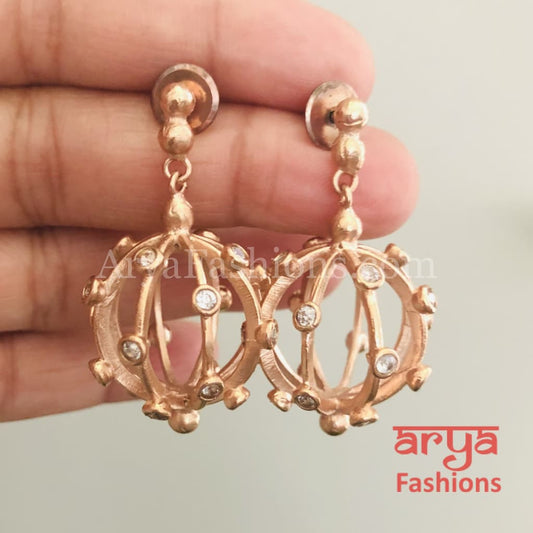 Ivanka Globe Earrings/Golden Dangler Earrings/ Rose Gold Hoops/ Gray Earrings