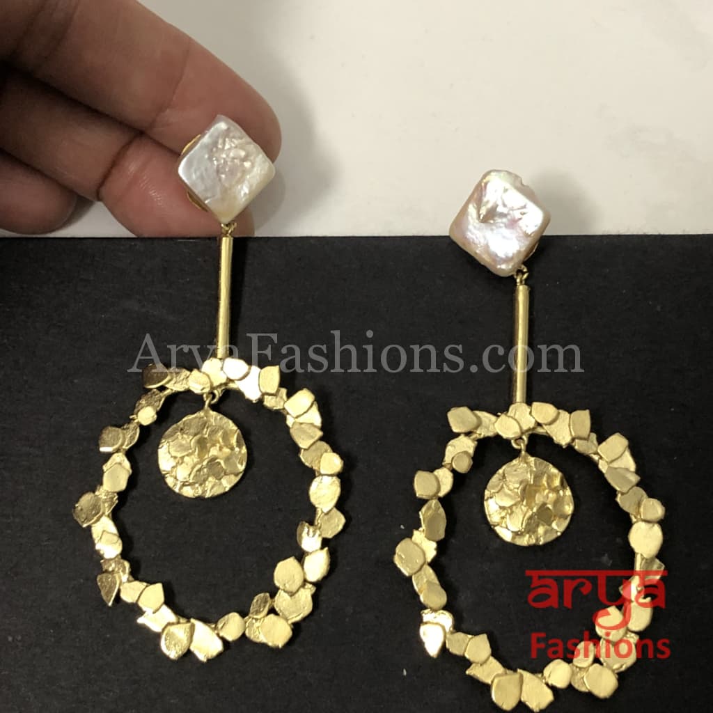 Ivanka Golden Chipped Hoop Earrings/Handmade Earrings/Golden Statement earrings