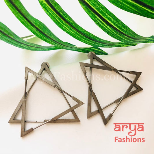 Ivanka Triangle Fusion Earrings/Gray Golden Long Party Earrings