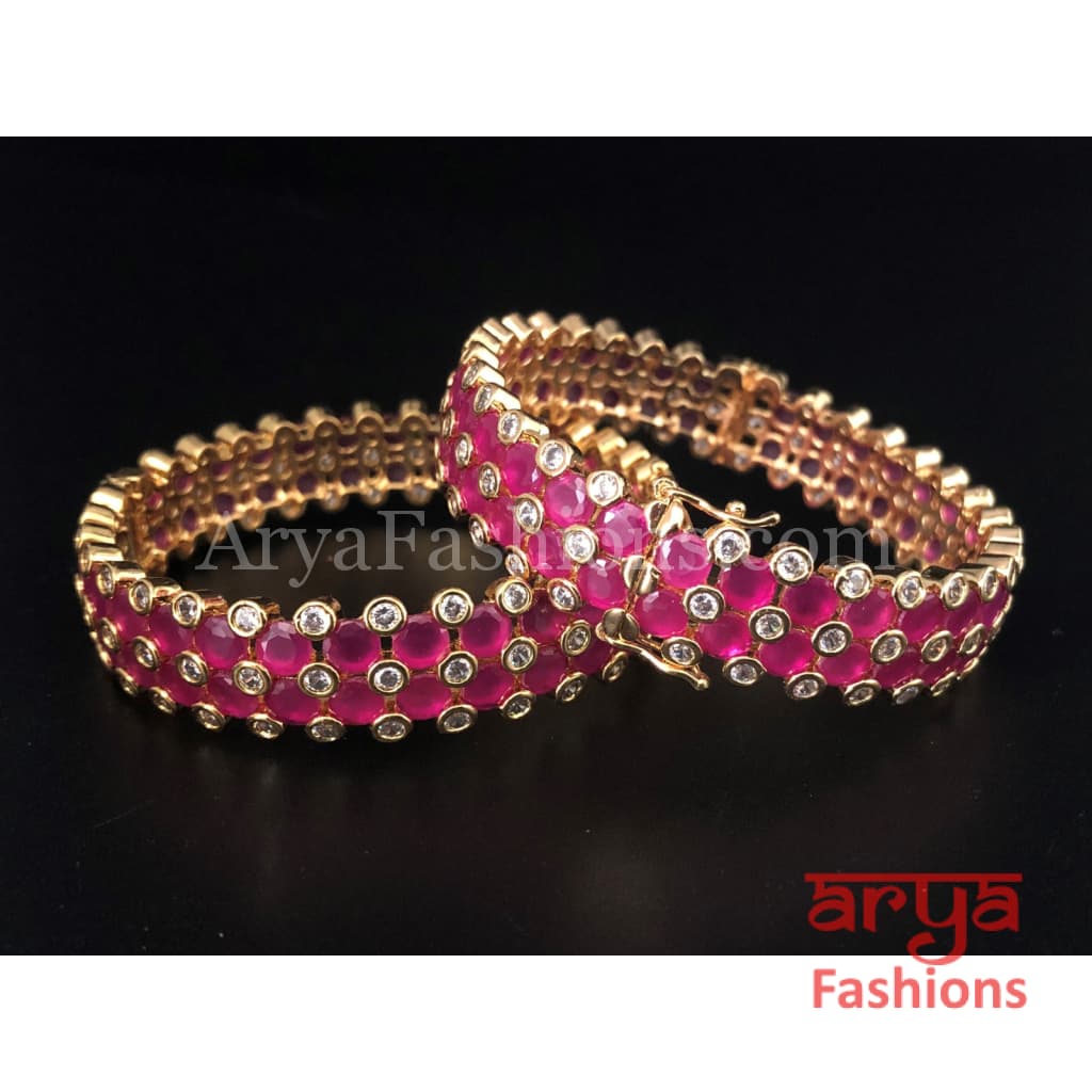 Jadau Ruby CZ Stones Studded Bridal Openable Bangles