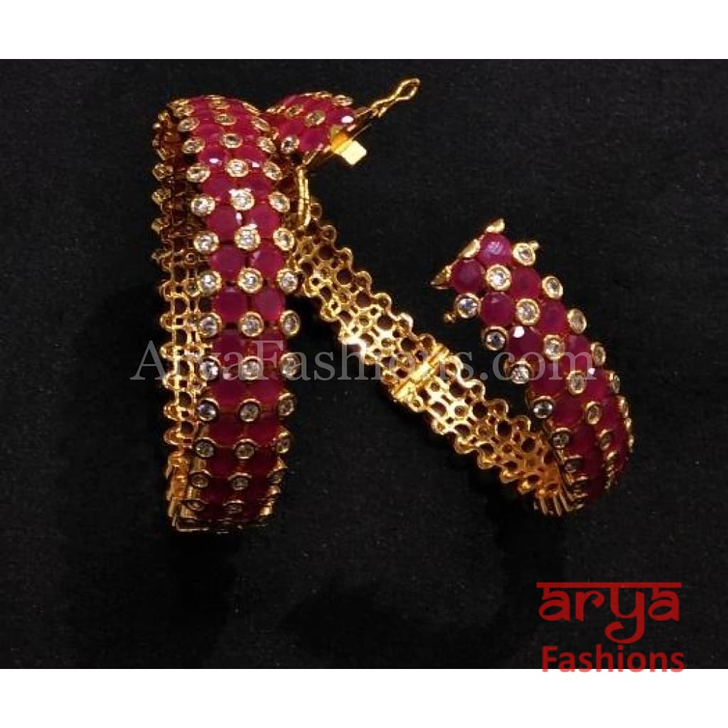 Jadau Ruby CZ Stones Studded Bridal Openable Bangles