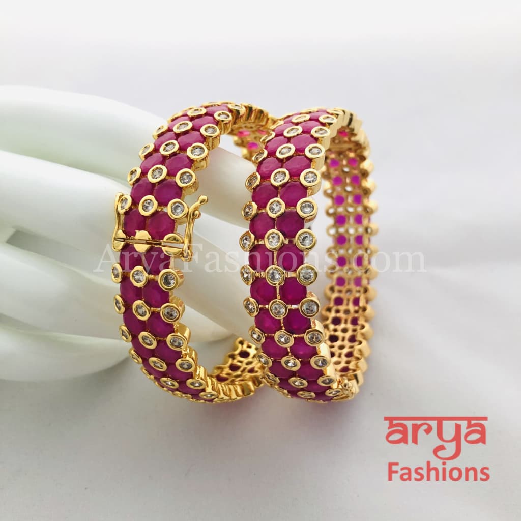 Jadau Ruby CZ Stones Studded Bridal Openable Bangles