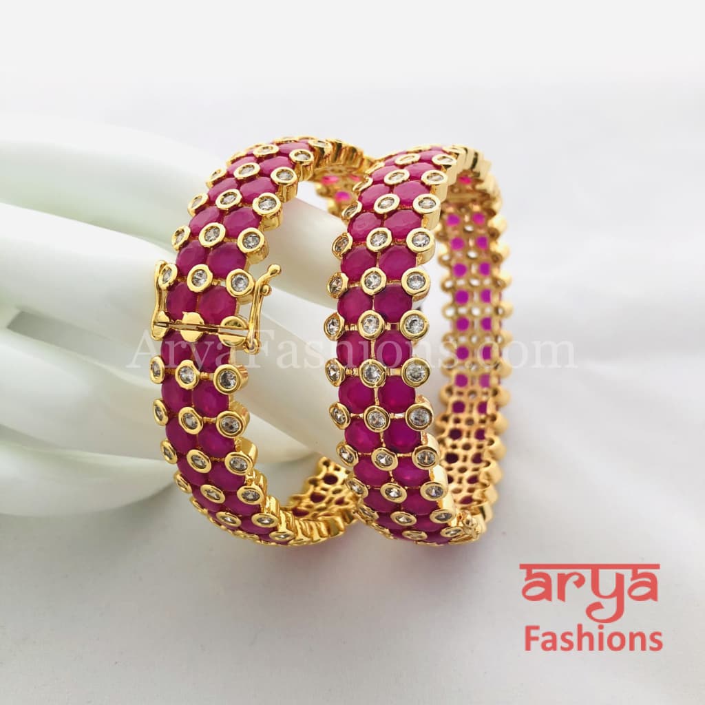 Jadau Ruby CZ Stones Studded Bridal Openable Bangles