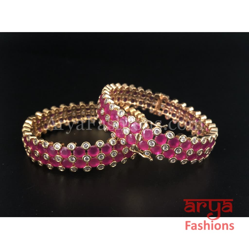 Jadau Ruby CZ Stones Studded Bridal Openable Bangles