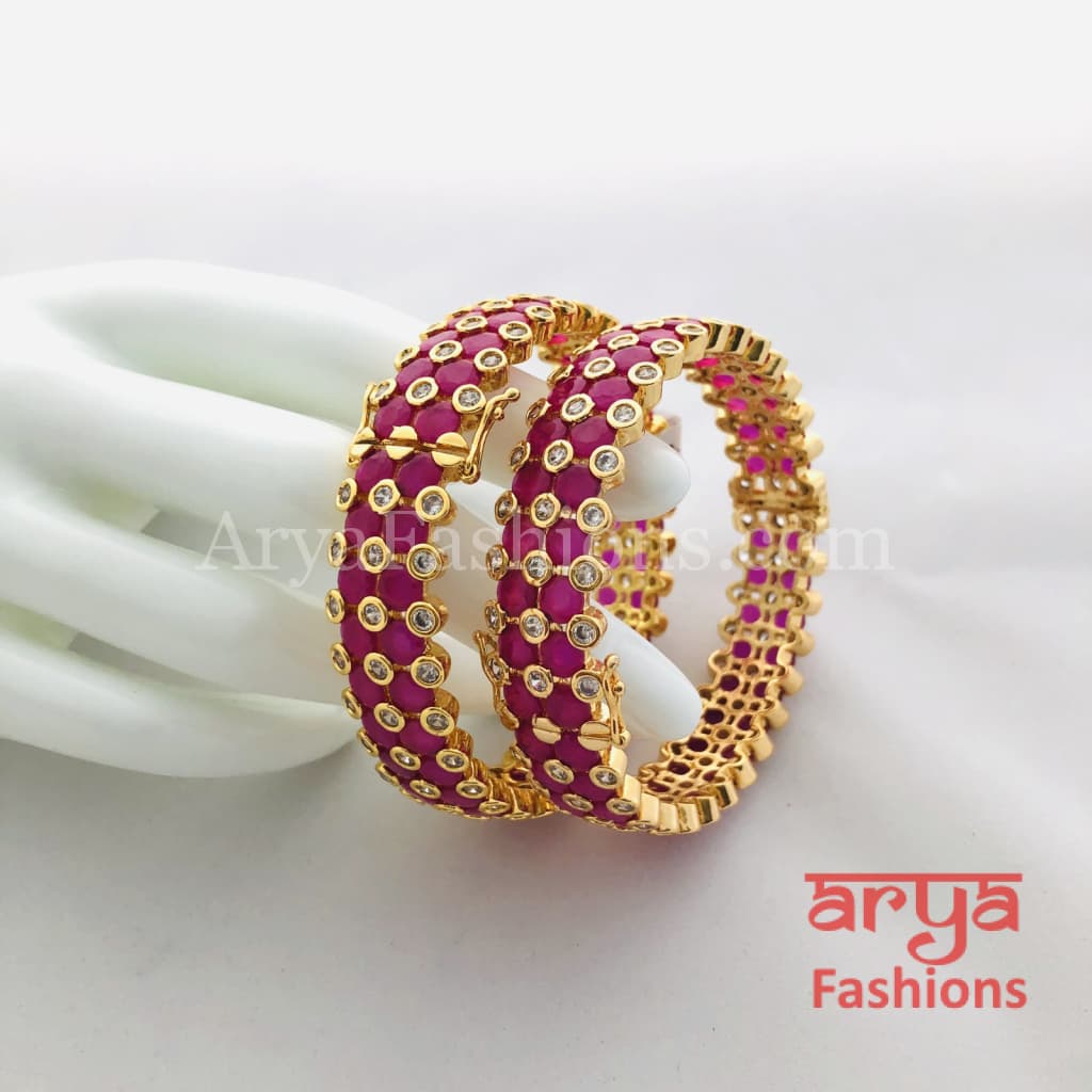 Jadau Ruby CZ Stones Studded Bridal Openable Bangles