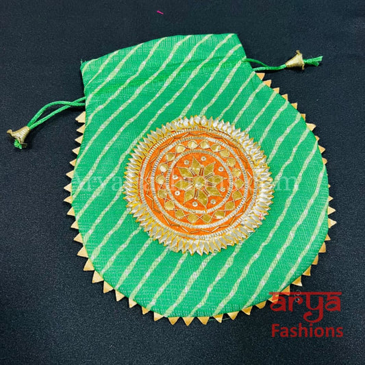 Jaipuri Leheriya Potli Bag/ Designer Embroidered