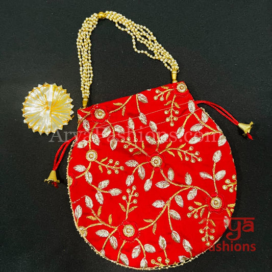 Jaipuri Satin Potli Designer Bag/ Traditional Embroidered / Haldi Mayun Gift