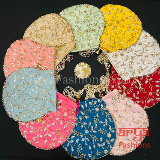 Jaipuri Satin Potli Designer Bag/ Traditional Embroidered / Haldi Mayun Gift