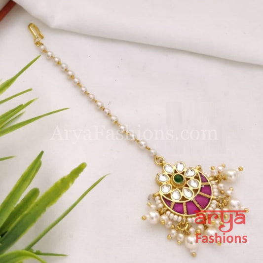 Jiya Rajwadi Kundan Ruby Green Small Mang Tika