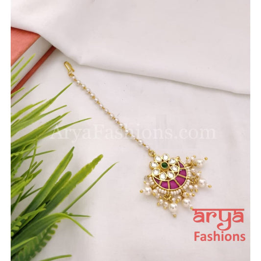 Jiya Rajwadi Kundan Ruby Green Small Mang Tika