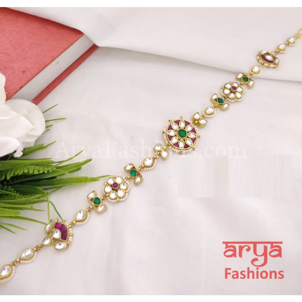 Jodha Akbar Pacchi Kundan Mathapatti/ Bridal Ruby Emerald Sheeshphool
