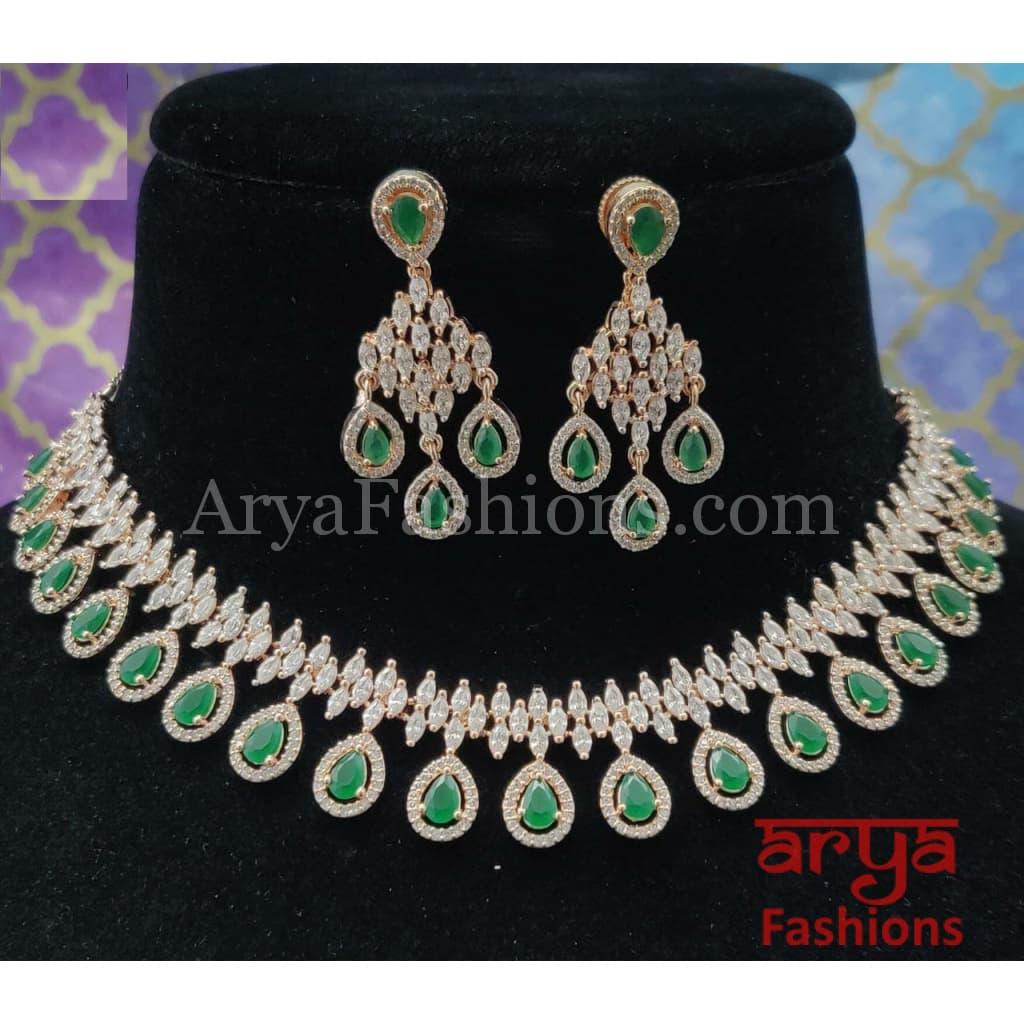 Kaavi Rose Gold Silver CZ Necklace
