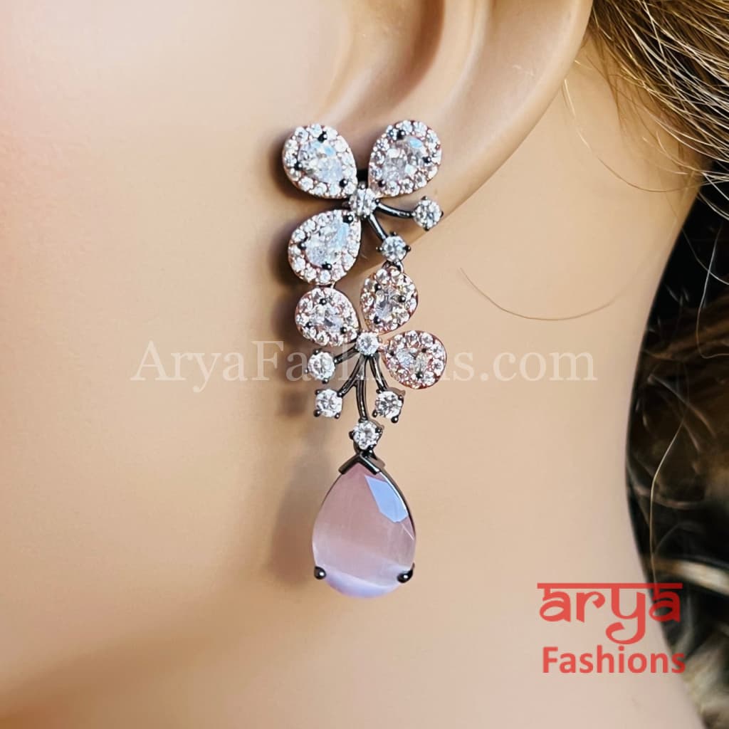 Kashish Pink Green Rose Gold Cubic Zirconia Fashion Earrings