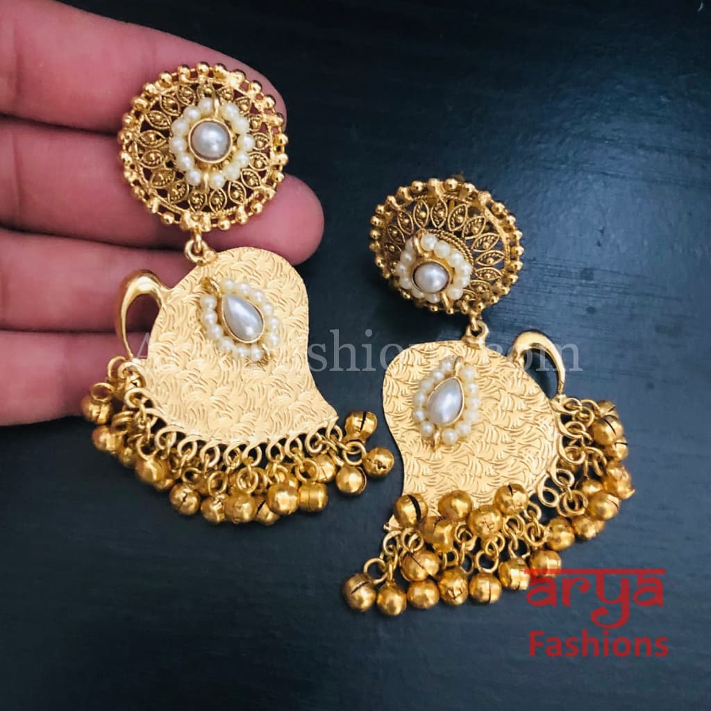 Kerry Matte Gold Designer Chandbali Earrings