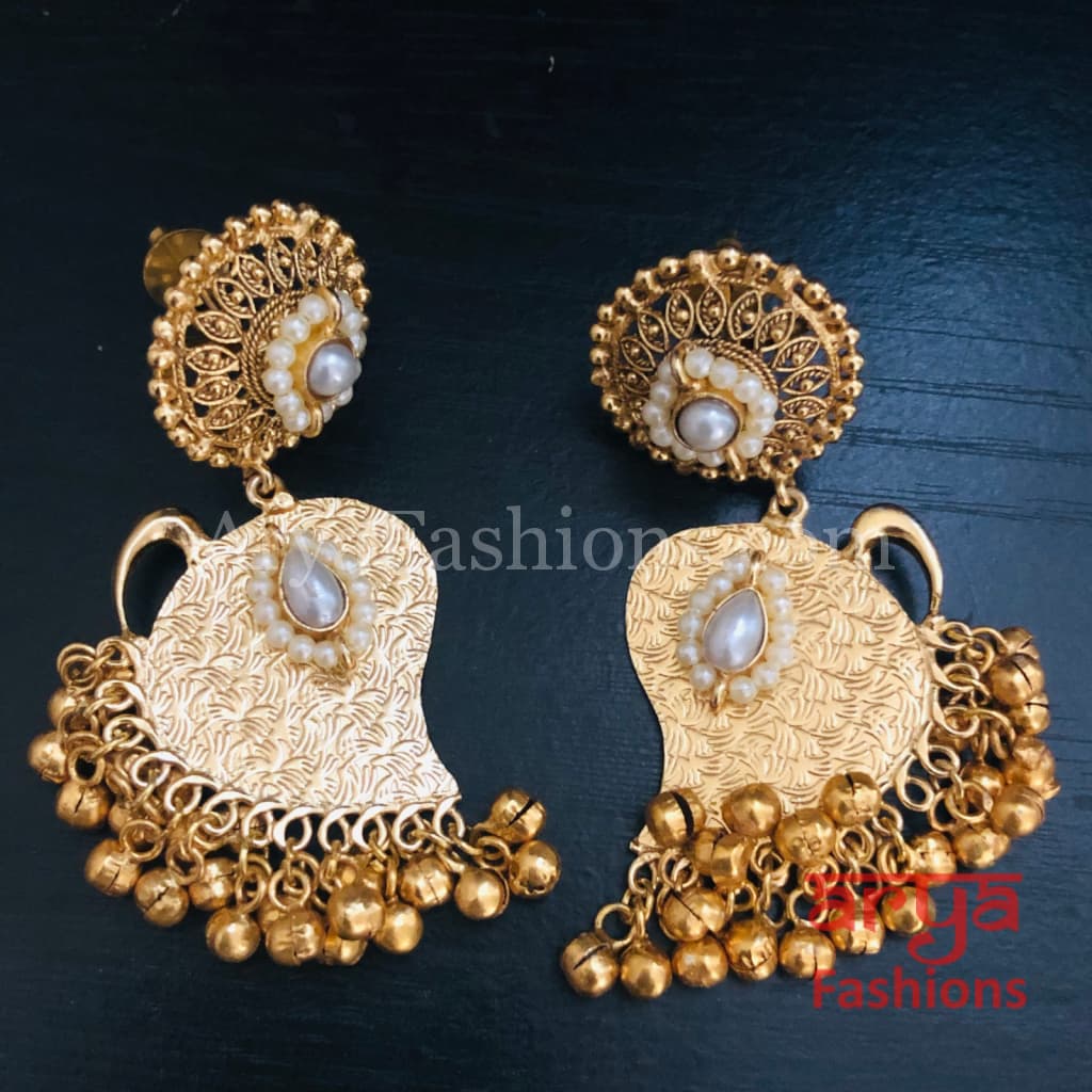Kerry Matte Gold Designer Chandbali Earrings