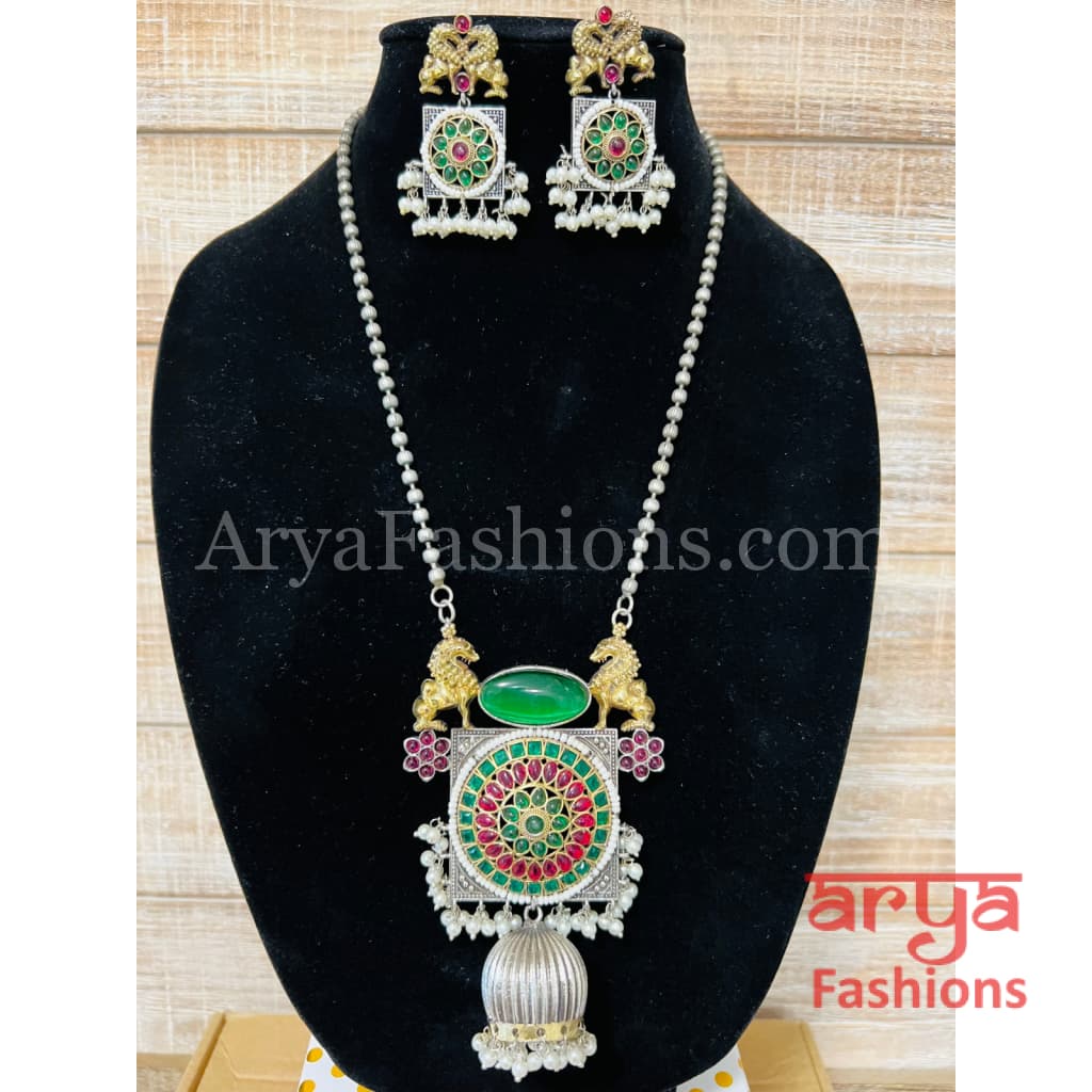 Kiara Dual Tone Statement Pendant Necklace with Earrings