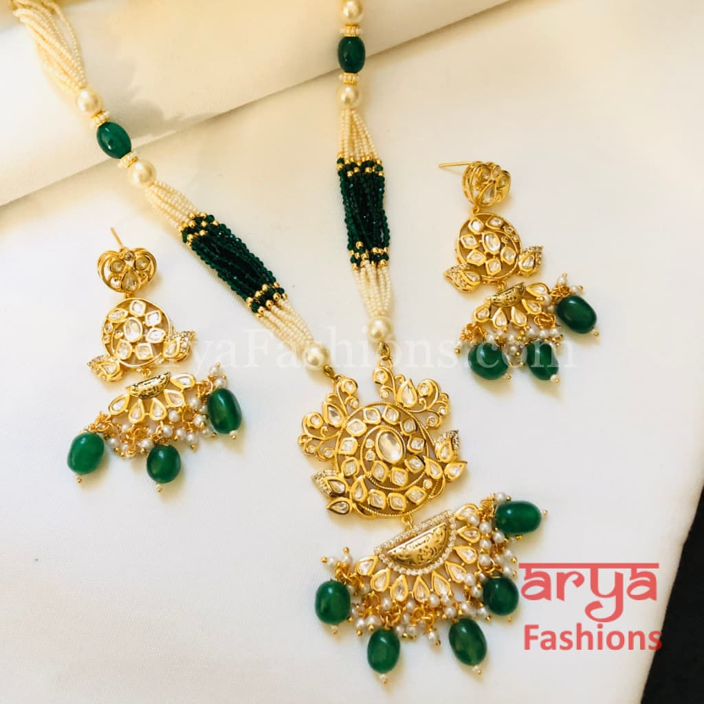 Kiara Long Pacchi Kundan Ruby Statement Necklace/ Rajwadi Necklace