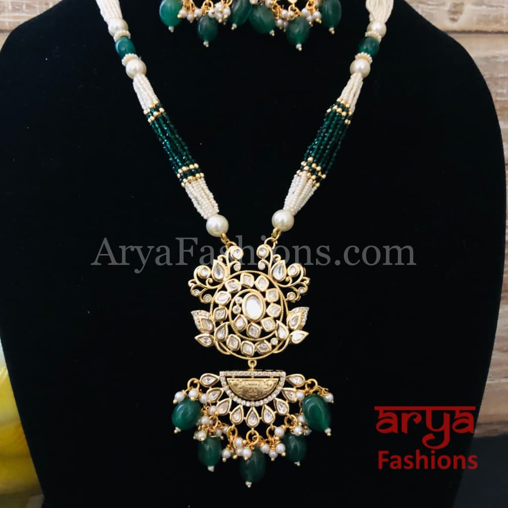 Kiara Long Pacchi Kundan Ruby Statement Necklace/ Rajwadi Necklace