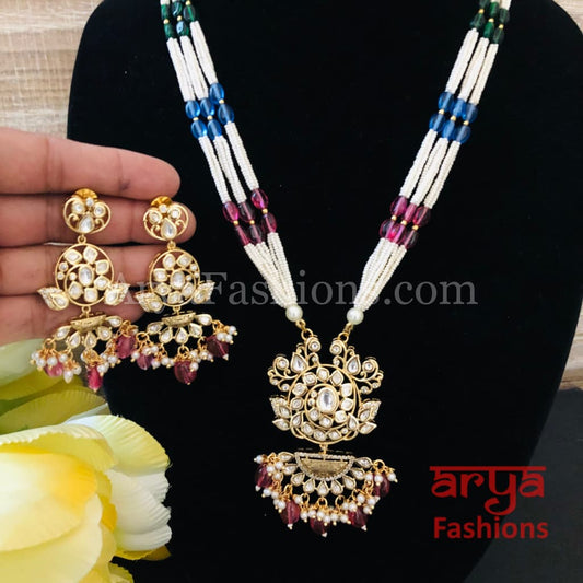 Kiara Long Pacchi Kundan Ruby Statement Necklace/ Rajwadi Necklace