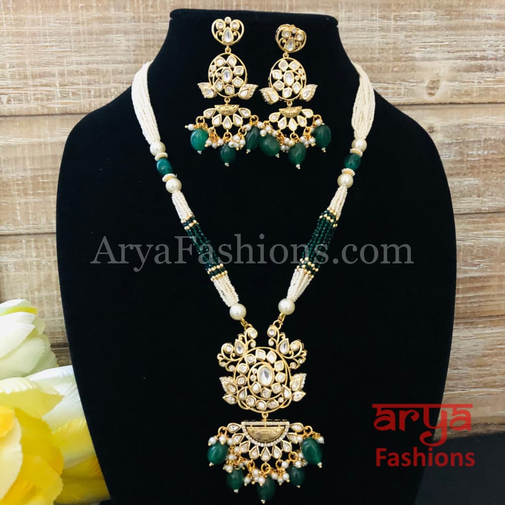Kiara Long Pacchi Kundan Ruby Statement Necklace/ Rajwadi Necklace