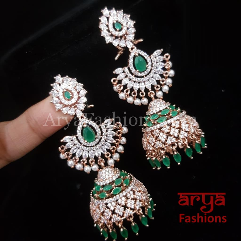 Krisha Rose Gold Cubic Zirconia Jhumka/ Bollywood Jhumka