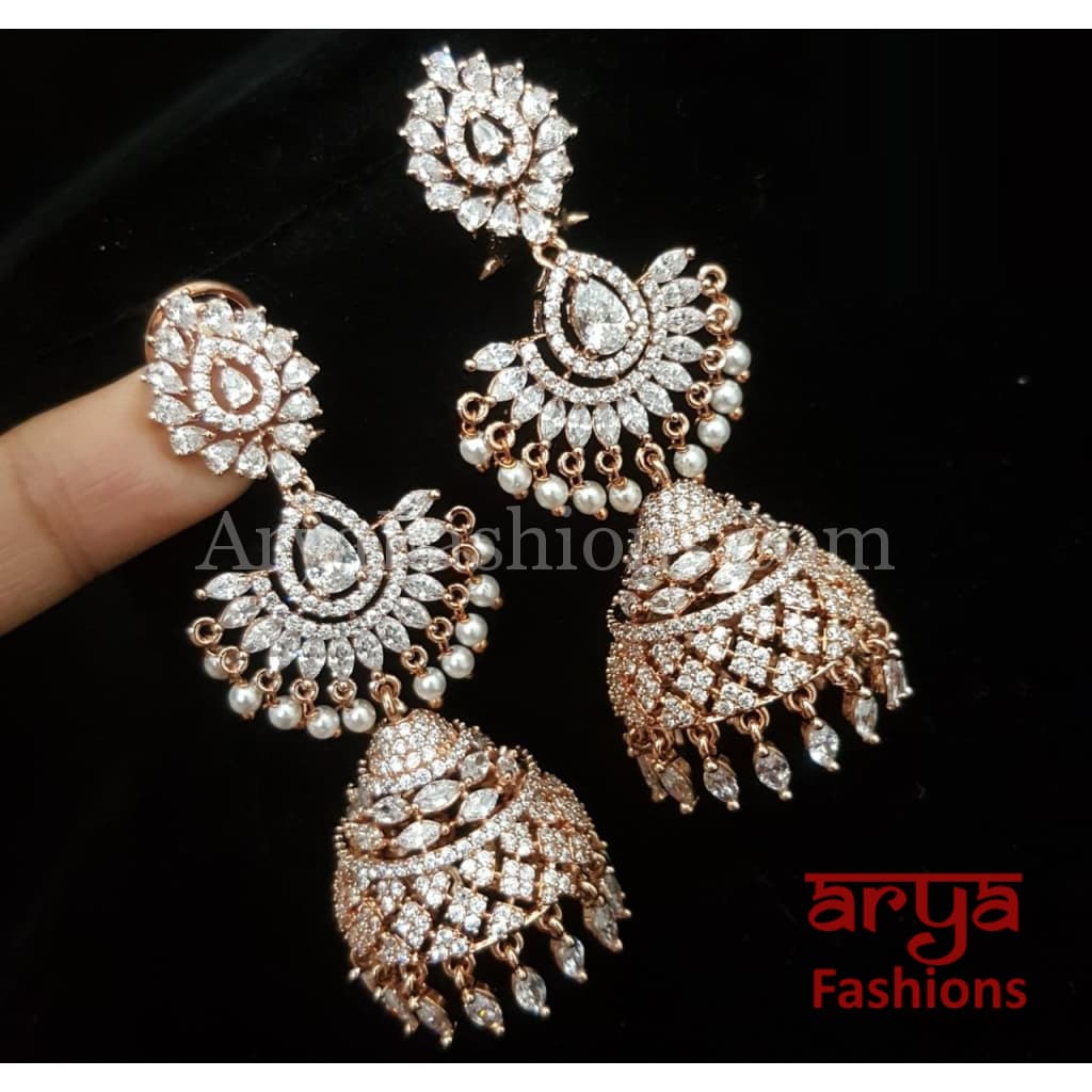 Krisha Rose Gold Cubic Zirconia Jhumka/ Bollywood Jhumka