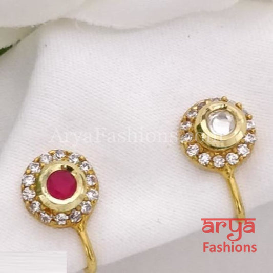 Kundan CZ non piercing nose ring Nosepin/Bridal Nosering/Indian Wedding