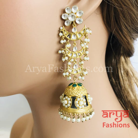 Kundan Long Jhumka Earrings/Black Meenakari/Kundan Jhumka/Party Earrings