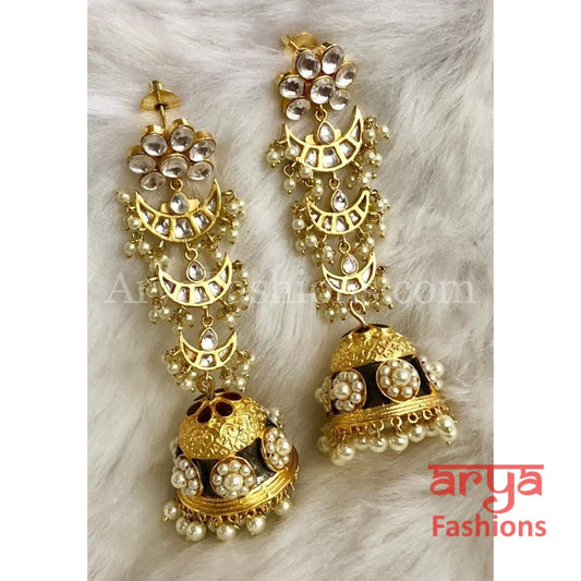 Kundan Long Jhumka Earrings/Black Meenakari/Kundan Jhumka/Party Earrings